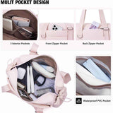 Beige Women’s Fluffy Nylon Gym Travel Tote Bag and Coin Purse Set - Side Drawstring Cup Holder, Front / Back Zipper Pockets and Wet & Dry Separation, Large Capacity and Lightweight 11.7 x 4.2 x 8"