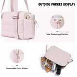 Beige Women’s Fluffy Nylon Gym Travel Tote Bag and Coin Purse Set - Side Drawstring Cup Holder, Front / Back Zipper Pockets and Wet & Dry Separation, Large Capacity and Lightweight 11.7 x 4.2 x 8"