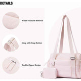 Beige Women’s Fluffy Nylon Gym Travel Tote Bag and Coin Purse Set - Side Drawstring Cup Holder, Front / Back Zipper Pockets and Wet & Dry Separation, Large Capacity and Lightweight 11.7 x 4.2 x 8"