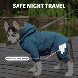 Yellow Waterproof Full Body Dog Raincoat with Adjustable Hood & Waist, Easy Snap Closure and Hidden Leash Opening - Lightweight Four-Leg Reflective Pet Rain Suit for Small Medium Large Dogs, XXL Size