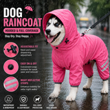 Pink Waterproof Full Body Dog Raincoat with Adjustable Hood & Waist, Easy Snap Closure and Hidden Leash Opening - Lightweight Four-Leg Reflective Pet Rain Suit for Small Medium Large Dogs, L Size In Australia - Darrahopens