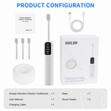 White Rechargeable Dual-Action Vibration & 45° Scientific Sweep Cleaning Electric Toothbrush with 5 Brushing Modes, 4 Brush Head and Storage Base - Smart 2 Min Timer and 30s Quad Reminder, High-Density Rounded Bristles and 3D Precision Brush Head Design
