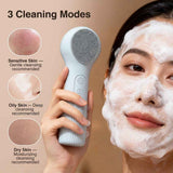 Blue 45°C Constant Heating Silicone Facial Cleansing Brush and 3pcs 8-Layer Fine Foaming Nets Set - Electric Sonic Face Scrubber with Dual-Sided Cleaning Surface & 3-Speed Vibration Massage, IPX7 Waterproof Skincare Absorption and Massage Device