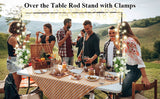 White Iron Over Table Arch Display Stand with Fixed Clamps and Buckles for Balloons and Decorations, L 120-230cm & H 78-120cm Adjustable Wedding Party Table Rod Backdrop Frame for Birthday, Baby Showers and Celebrations