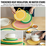 3-Piece Grapefruit Inspired Kitchen Heat Resistant Set with 18cm & 30cm Round Cotton Rope Woven Trivets + 1 Pair Duckbill Oven Mitt - Foldable Table Protection Mats and Black Polka Dot Cooking Gloves, Perfect for Home Baking and Cooking Lover