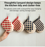 3-Piece Grapefruit Inspired Kitchen Heat Resistant Set with 18cm & 30cm Round Cotton Rope Woven Trivets + 1 Pair Duckbill Oven Mitt - Foldable Table Protection Mats and Black Polka Dot Cooking Gloves, Perfect for Home Baking and Cooking Lover