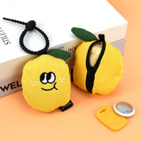 Portable Cute Avocado Corduroy Storage Pouch with Zipper and Hidden Folding Shopping Bag - Lightweight Reusable Eco Grocery Tote Bag with Fruit Charm for Shopping, Travel, Books, iPad and Daily Essentials