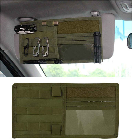 Navy Green Tactical Molle Car Sun Visor Organizer – Durable Nylon Vehicle Storage Pouch with Adjustable Buckle, Loop Panelled EDC Pockets and Pen Sheath for Cars, Trucks, SUVs and Daily Driving Essentials In Australia - Darrahopens