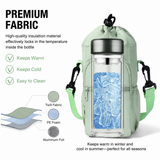 2-Pack Black Muti-Pockets Insulated Water Bottle Holder and Adjustable Phone Crossbody Bag – 40oz Bottle Large Waterproof Cooler Sling Bag with Drawstring Closure and PE Cotton and Aluminium Foil Lining