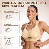 XL Size Black Wireless Posture Support Sports Full Coverage Bra for Women – High Elastic Seamless Fitness Underwear with Adjustable Front Closure, Wide Straps and Back Compression Design, Comfortable & Breathable Everyday
