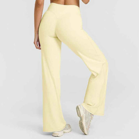 M Size Yellow High Waisted Flare Yoga Pants for Women - M-Shaped Peach Hip Lifting Wide-Leg Workout Trousers with Soft & Skin Feel Four Way Stretch Fabric, Breathable & Quick Dry In Australia - Darrahopens