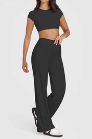 M Size Black High Waisted Flare Yoga Pants for Women - M-Shaped Peach Hip Lifting Wide-Leg Workout Trousers with Soft & Skin Feel Four Way Stretch Fabric, Breathable & Quick Dry In Australia - Darrahopens