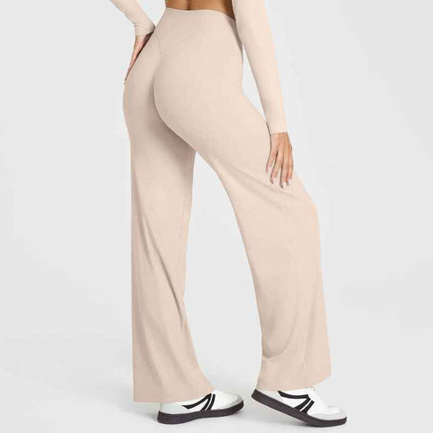 M Size Apricot High Waisted Flare Yoga Pants for Women - M-Shaped Peach Hip Lifting Wide-Leg Workout Trousers with Soft & Skin Feel Four Way Stretch Fabric, Breathable & Quick Dry In Australia - Darrahopens