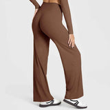 L Size Caramel High Waisted Flare Yoga Pants for Women - M-Shaped Peach Hip Lifting Wide-Leg Workout Trousers with Soft & Skin Feel Four Way Stretch Fabric, Breathable & Quick Dry In Australia - Darrahopens