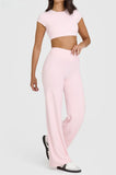 S Size Pink High Waisted Flare Yoga Pants for Women - M-Shaped Peach Hip Lifting Wide-Leg Workout Trousers with Soft & Skin Feel Four Way Stretch Fabric, Breathable & Quick Dry