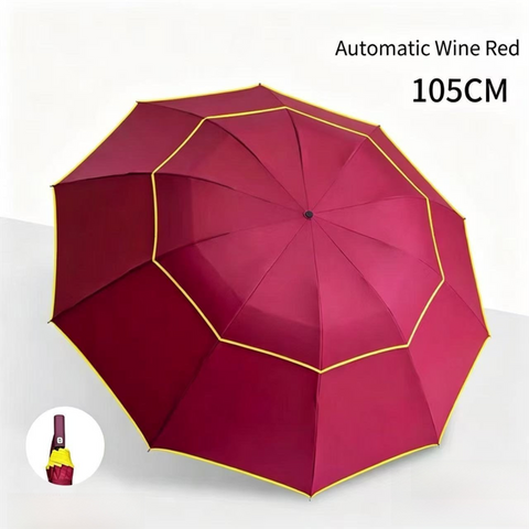 Wine Red Compact 3-Folding Automatic Golf Umbrella, 42 Inch Large Coverage Double Canopy with 10 Steel Windproof Ribs, Waterproof Impact Cloth for Men and Women, Outdoor Sports Sun & Rain Protection In Australia - Darrahopens