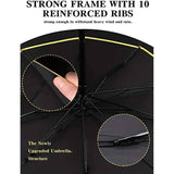 Black Compact 3-Fold Automatic Golf Umbrella (Dia 42 Inch) + Waterproof Thermal Half Shoe Covers (M Size) with Anti Slip Elastic Strap– Windproof & Stainproof Full Body Rain Protection Kit for Golf, Cycling and Outdoor Activities