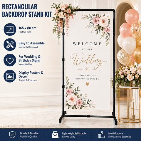 Black Square Backdrop Display Stand, Adjustable Display Rack, Flexible DIY Modular Frame and Easy Installation for Wedding Ceremony, Birthday Party, Banner Sign, Poster and Event Deco In Australia - Darrahopens