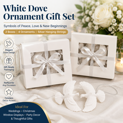 White Dove Christmas Ornament Set (4 Piece / 2 Gift Box) – Elegant Peace Dove Hanging Pendant with Gift Boxes & Silver Strings, Wedding Party Window Display Decor and Holiday Tree Accessories In Australia - Darrahopens