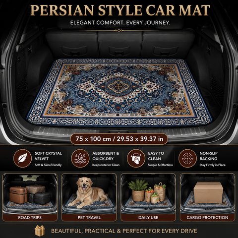 Style 3 Soft Crystal Velvet Waterproof Car Trunk Mat – 75×100cm Retro Floral Persian Cargo Liner with Non Slip Backing, Water Absorbent Quick Dry and Easy to Clean, Universal Auto Protector