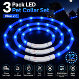 3PCS Blue USB Rechargeable LED Pet Collar Set – 70cm Cuttable Silicone Glow Dog Collar with 12 LED Beads, 3 Flash Modes and Secure Buckle Design, Night Safety Glow Necklace for Dogs and Cats Walking In Australia - Darrahopens