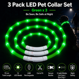 3PCS Green USB Rechargeable LED Pet Collar Set – 70cm Cuttable Silicone Glow Dog Collar with 12 LED Beads, 3 Flash Modes and Secure Buckle Design, Night Safety Glow Necklace for Dogs and Cats Walking In Australia - Darrahopens
