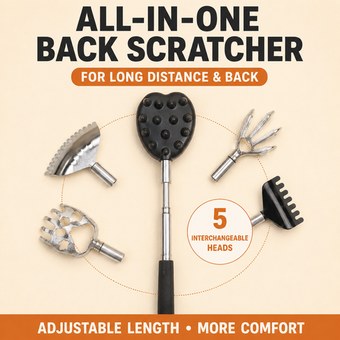Portable Extendable Back Scratcher Massage Tool with 5 Detachable Heads – Metal Telescopic Rod and Non Slip Grip for Back Relief and Daily Comfort In Australia - Darrahopens