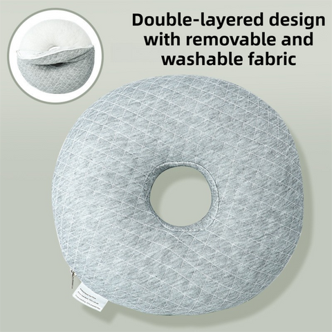Quilted Grey 30CM Round Ear Protection Pillow with Hole Design – Milk Silk Removable Cover and PP Cotton Core, Side Sleeper Pillow & Neck Support Cushion for Ear Pressure Relief In Australia - Darrahopens