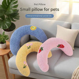 Blue Pet U-Shaped Pillow - Soft Teddy Velvet Neck Support Cushion for Dogs and Cats, Deep Sleep Aid with Embroidered Design, Lightweight and Comfortable Pet Bed Accessory