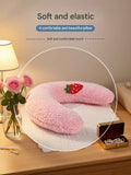 Blue Pet U-Shaped Pillow - Soft Teddy Velvet Neck Support Cushion for Dogs and Cats, Deep Sleep Aid with Embroidered Design, Lightweight and Comfortable Pet Bed Accessory