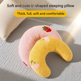 White Pet U-Shaped Pillow - Soft Teddy Velvet Neck Support Cushion for Dogs and Cats, Deep Sleep Aid with Embroidered Design, Lightweight and Comfortable Pet Bed Accessory