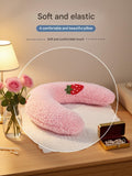 White Pet U-Shaped Pillow - Soft Teddy Velvet Neck Support Cushion for Dogs and Cats, Deep Sleep Aid with Embroidered Design, Lightweight and Comfortable Pet Bed Accessory