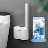 White and Black Disposable Toilet Brush with Wall Mount Holder set - No Touch Replacement System, 360 Degree Rotating Head with Built-in Cleaning Solution, Space Saving Bathroom Cleaner for Homes