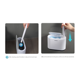 White and Black Disposable Toilet Brush with Wall Mount Holder set - No Touch Replacement System, 360 Degree Rotating Head with Built-in Cleaning Solution, Space Saving Bathroom Cleaner for Homes