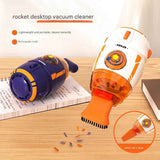 Orange and Blue Rocket Desktop Vacuum Cleaner - USB Rechargeable, 500mAh Battery, Two Types of Suction Nozzles, Transparent Dustbin - Compact Handheld Vacuum for Keyboard, Eraser Shavings, Desk & Car Cleaning
