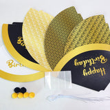 12-piece Kids Birthday Party Hats Set - Gold Pink and Black Paper Cone Hats with Pom Pom Tops, Fun Party Table Decorations, Celebration Accessories for Birthday Events and Themed Gatherings