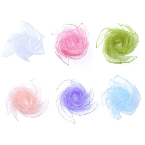 6-piece 60*60 cm(White and Pink and Green and Champagne and Light purple and Light blue) Kids Magic Scarf Set -  Colourful Chiffon Dance Scarves for Performance Play, Lightweight Rainbow Juggling Scarves, Creative Movement and Party Game Props