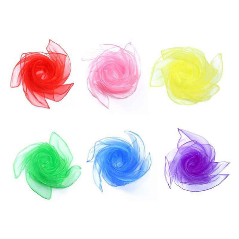 6-piece 60*60 cm(Red and Pink and Yellow and Green and Blue and Purple) Kids Magic Scarf Set -  Colourful Chiffon Dance Scarves for Performance Play, Lightweight Rainbow Juggling Scarves, Creative Movement and Party Game Props