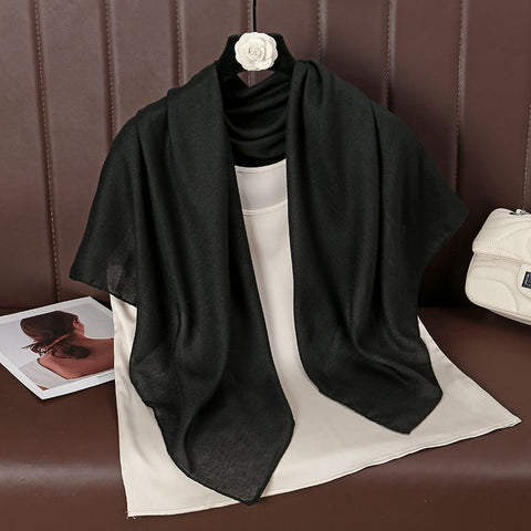 Black 90 x 90cm Women Solid Colour Square Scarf - Lightweight Polyester Head Scarf and Shawl Wrap, Soft Casual Neck Scarf for Travel, Hair Styling and Everyday Layering