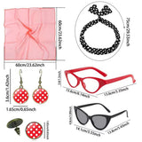 White 6 Piece Vintage Polka Dot Party Kit Accessories Set - 1950s Retro Costume with Cat Eye Sunglasses, Headband, Earrings, Studs and Neck Scarf for Cosplay and Themed Events