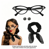 Red 6 Piece Vintage Polka Dot Party Kit Accessories Set - 1950s Retro Costume with Cat Eye Sunglasses, Headband, Earrings, Studs and Neck Scarf for Cosplay and Themed Events