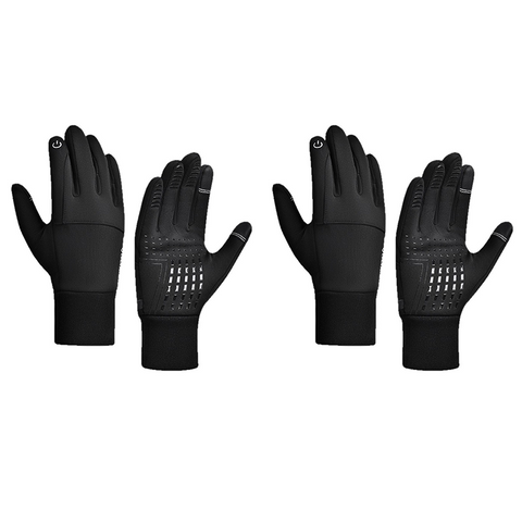2 Pairs Black M size Winter Cycling Gloves Set - Windproof Thermal Touchscreen Sports Gloves with Water Resistant Design for Cycling, Running, Skiing and Outdoor Activities