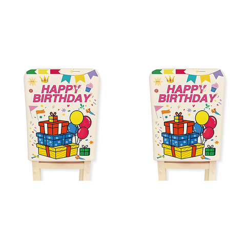 2 pcs Cartoon half chair covers birthday（Happy birthday*2）  - Stretch Dining Chair Back Cover with Gift Print Decorative Slipcover for Birthday Party Home Dining Room Decoration chair back covers party