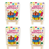 4 pcs Cartoon half chair covers birthday（Happy birthday*4） - Stretch Dining Chair Back Cover with Gift Print Decorative Slipcover for Birthday Party Home Dining Room Decoration chair back covers party