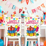4 pcs Cartoon half chair covers birthday（Happy birthday*4） - Stretch Dining Chair Back Cover with Gift Print Decorative Slipcover for Birthday Party Home Dining Room Decoration chair back covers party