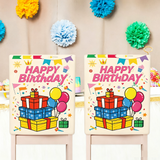 4 pcs Cartoon half chair covers birthday(Happy birthday*3 and It's my birthday*1) - Stretch Dining Chair Back Cover with Gift Print Decorative Slipcover for Birthday Party Home Dining Room Decoration chair back covers party