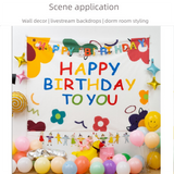 Cartoon Birthday Wall Tapestry Banner（Birthday Cake Style） - Colourful Happy Birthday Backdrop Hanging Cloth with Installation Accessories for Kids Party Bedroom Dorm Room Decoration