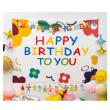 Cartoon Birthday Wall Tapestry Banner（Flag and balloon style） - Colourful Happy Birthday Backdrop Hanging Cloth with Installation Accessories for Kids Party Bedroom Dorm Room Decoration