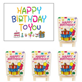 5 pcs Birthday Party Decoration Set - Happy Birthday Backdrop Banner with 4 pcs Chair Covers, Cartoon Polyester Party Decor Kit for Kids Celebration Room Setup
