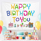 5 pcs Birthday Party Decoration Set - Happy Birthday Backdrop Banner with 4 pcs Chair Covers, Cartoon Polyester Party Decor Kit for Kids Celebration Room Setup